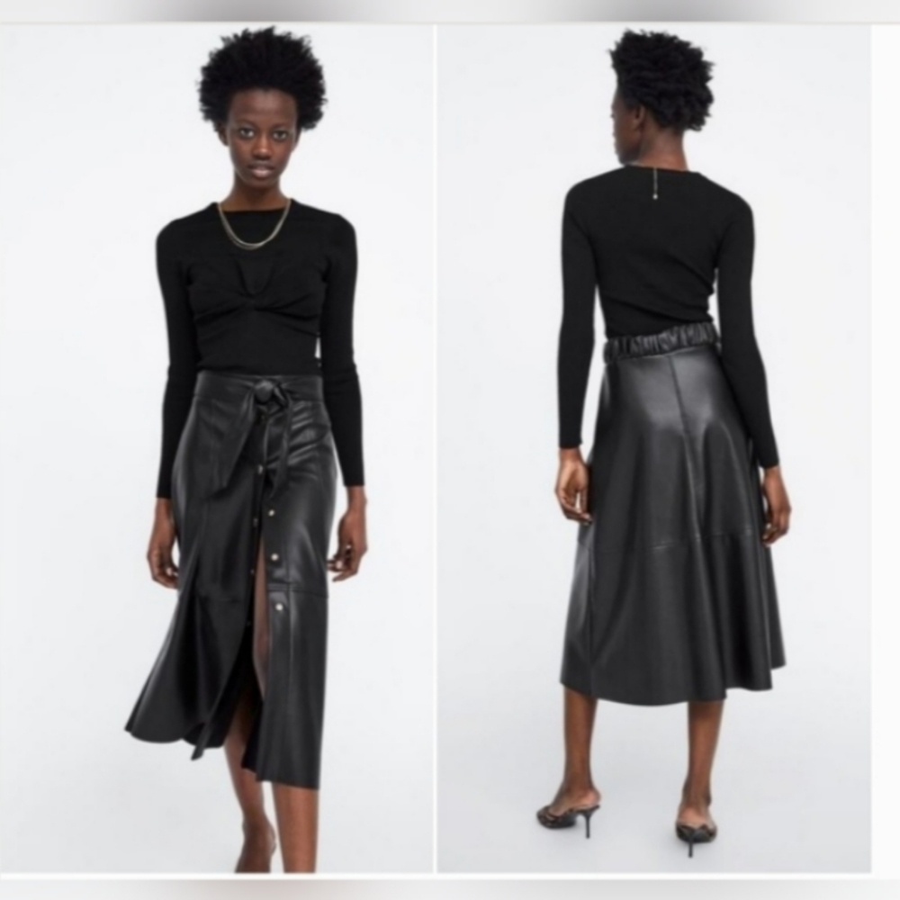Zara Woman 2019 A-Line Black Faux Leather Skirt- L - Picture 2 of 6